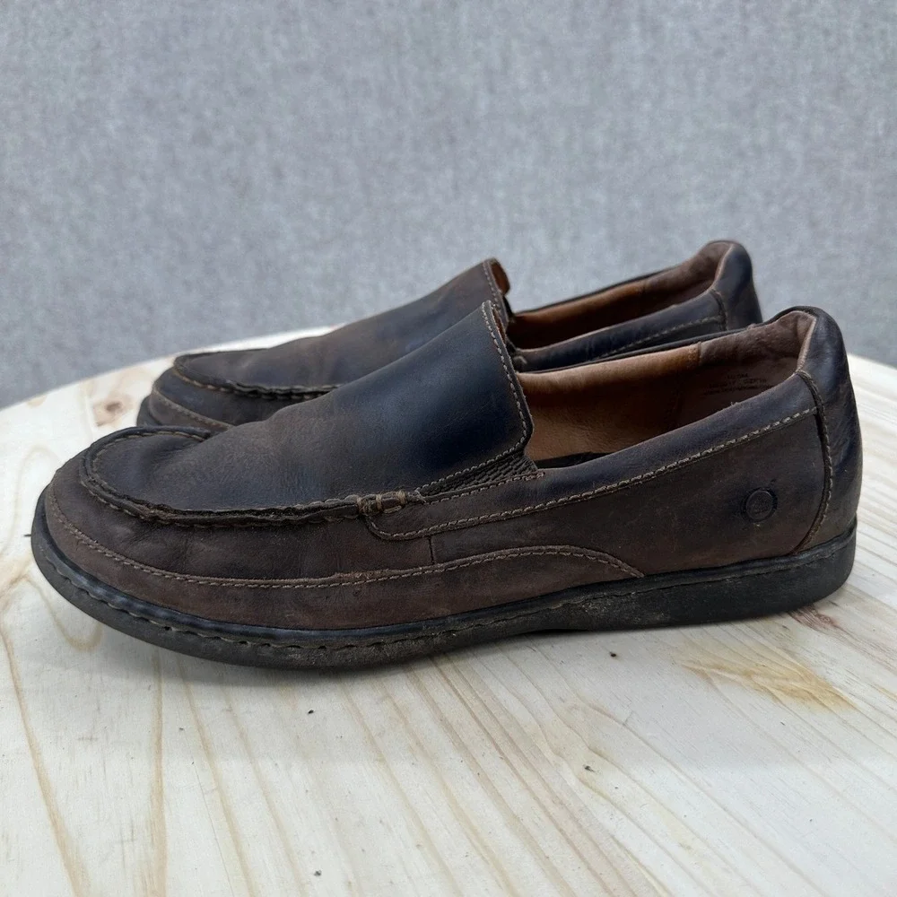 BORN Mens Dark Brown Leather Slip On Loafer Shoes Comfort Moc Toe 10.5